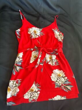 YOINS Red Floral Tie-Front Mini Dress